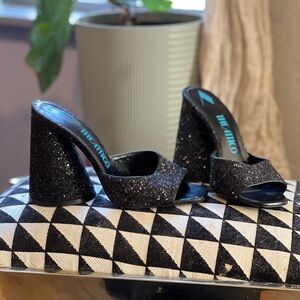 The Attico Black Sparkle Block Heel Luz Heel